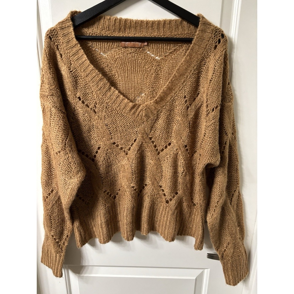 Beige Botany Oversized Tan Open Knit Sweater Sz S/M